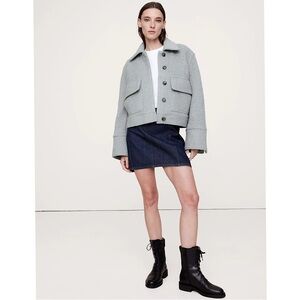 Banana Republic Wool Boucle Cropped Jacket Small Grey Slate